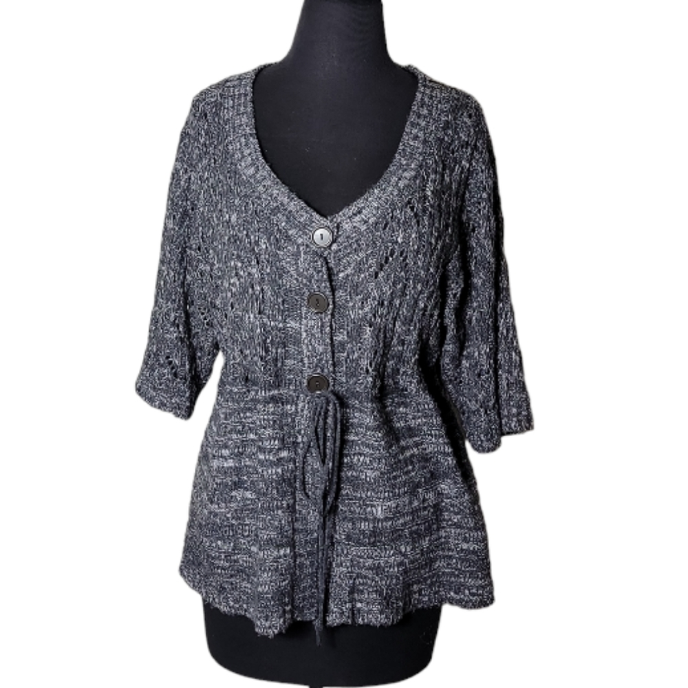 Art and Soul women's XL gray marled knit button cardigan scoop neck tie waist